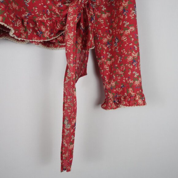 Vintage Lauren Ralph Lauren Red Prairie Floral Wrap Blouse Shirt, Size 12P - Picture 4 of 11